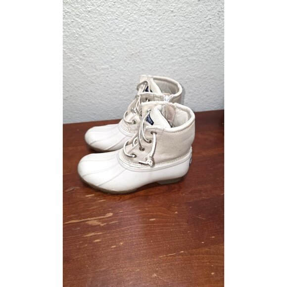 Sperry Kids Saltwater Duck Rain Glidden Boots Tan Canvas & Rubber Size 13 - Picture 4 of 8